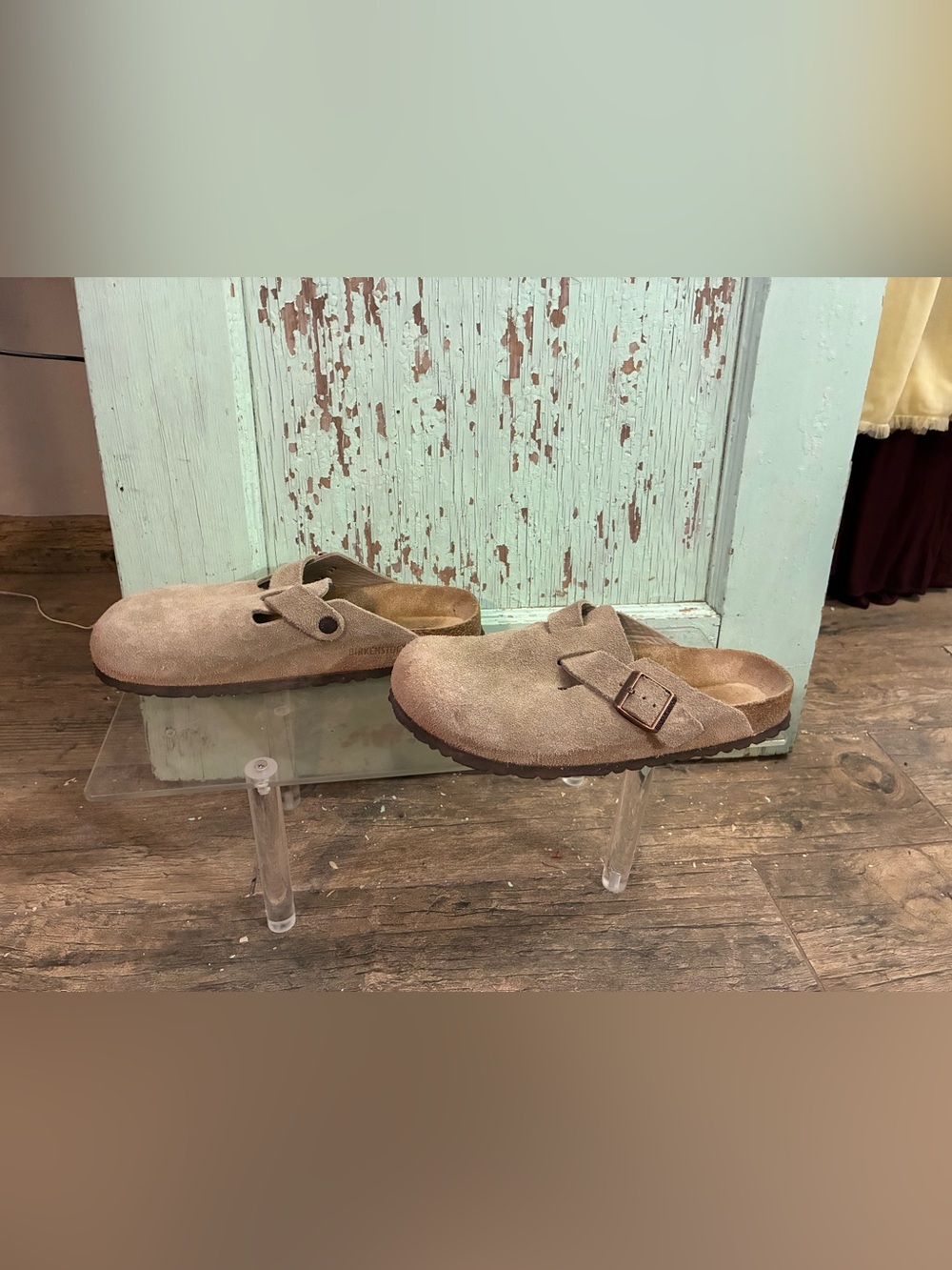 Women’s Birkenstock Taupe Suede Slip-On Clogs with Buckle - Picture 3 of 5